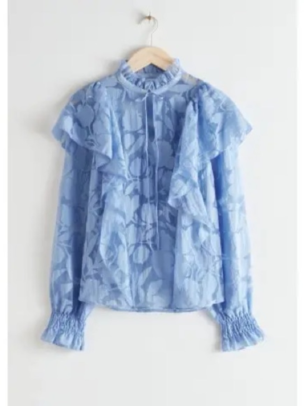 & other stories. Blue Ruffle Overlay Blouse. Size 8.